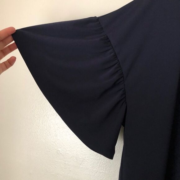 Eloquii Navy Blue Ruffle sleeve pullover top - Picture 4 of 6